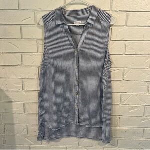 J. Jill 100% Linen Blue Striped Sleeveless Tunic Shirt L
